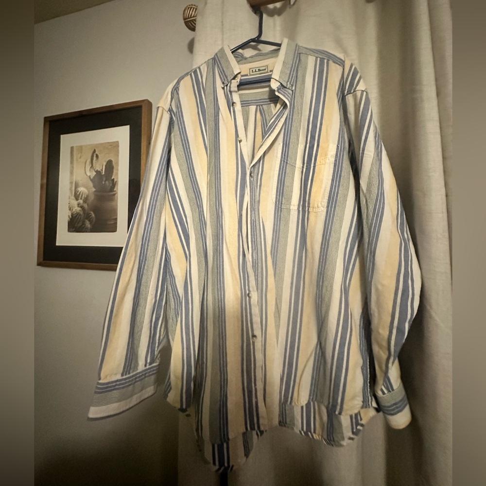 L.L. Bean Men's Striped Shirt - Blue and Cream